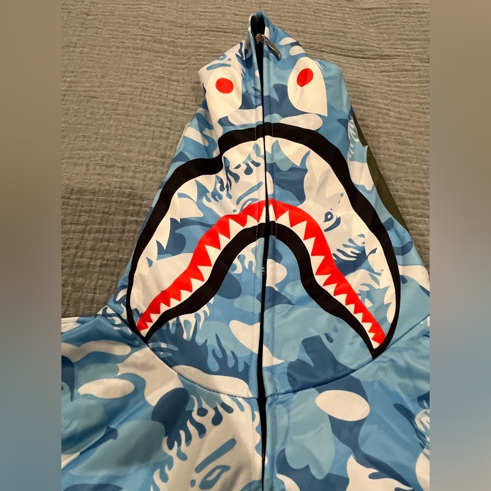 Blue and White Camo Shark Full Zip Hoodie
